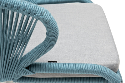 "Милан" стул плетеный из роупа, каркас алюминий светло-серый (RAL7035) муар, роуп бирюзовый круглый, ткань светло-серая